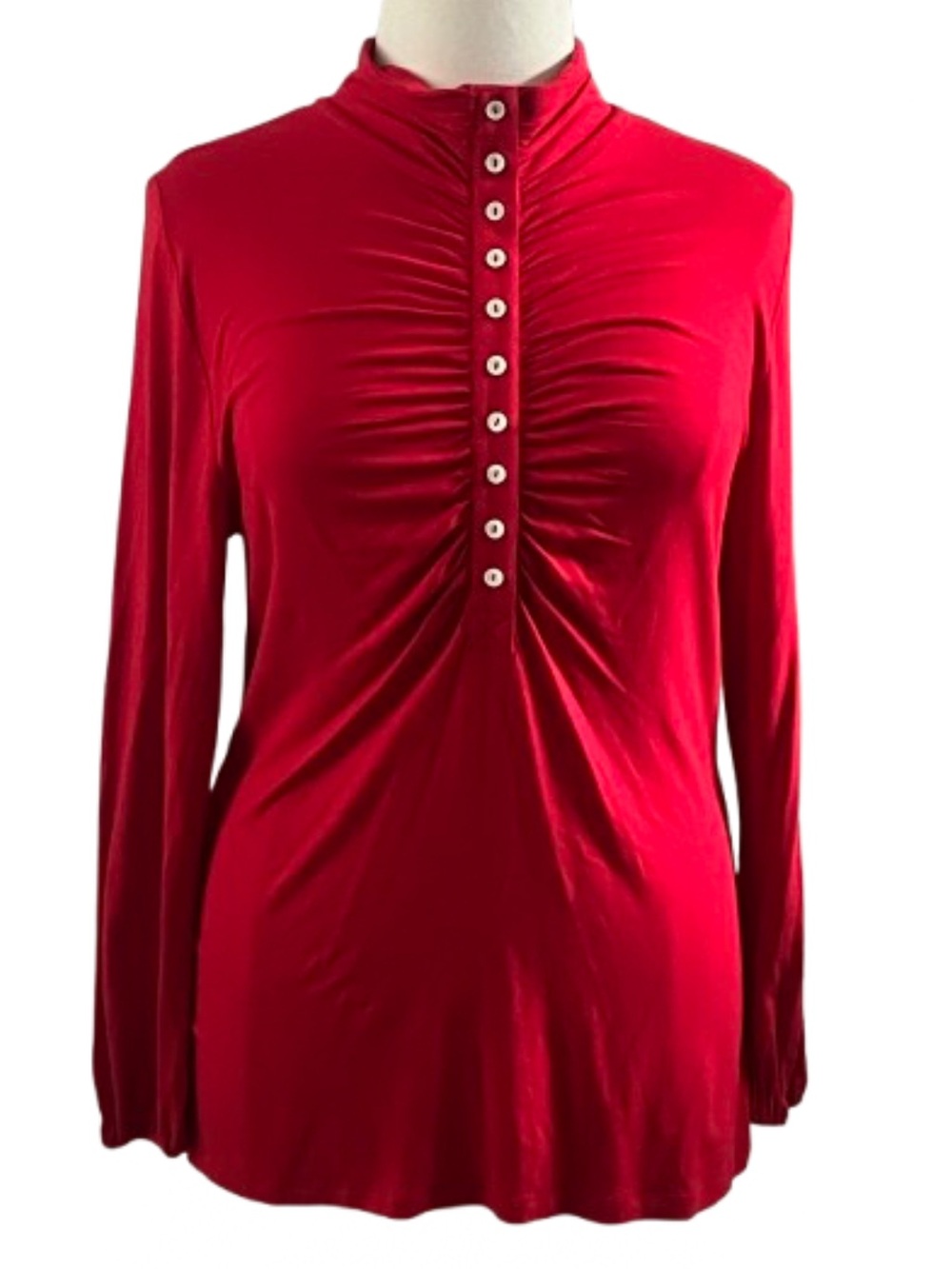 Ruched Button Front Turtleneck